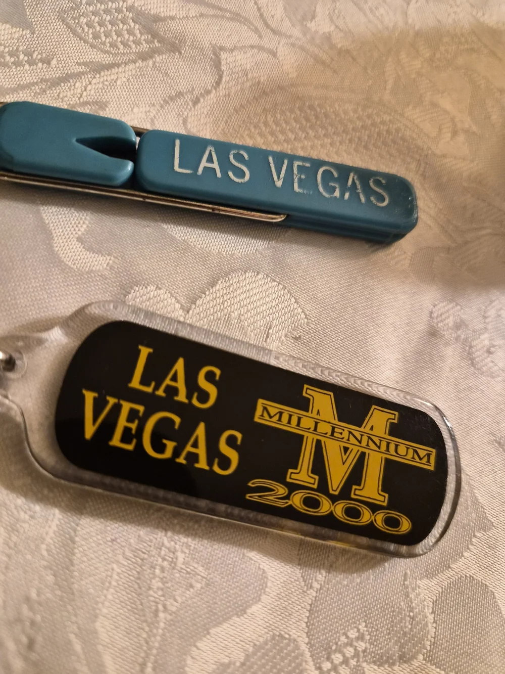 Vintage Las Vegas Millennium 2000 Black & Teal Keychain Set